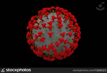 3d rendering. Dangerous Red Covid-19 corona virus sign symbol with clipping path isolated on black background.