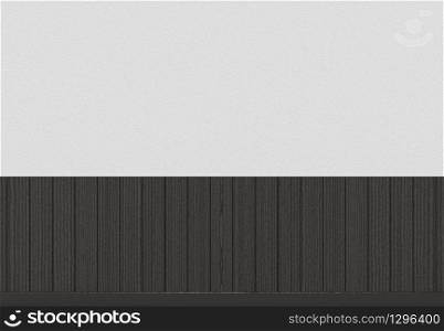 3d rendering. dark black wood panels with white cement wall background.