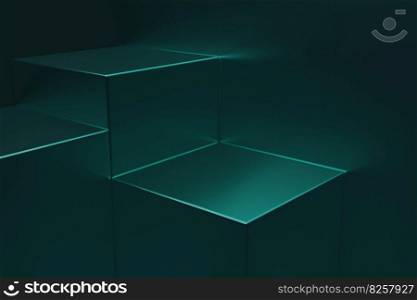 3D rendering dark green metal cube for futuristic modern high technology advertising abstract for background