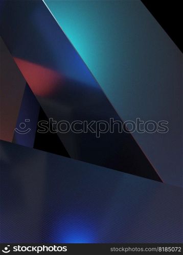 3D Rendering Dark Holographic or Iridescent Minimal Geometry Abstract Background for Electronic Product Display.