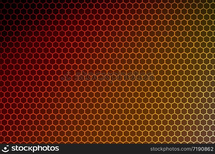 3d rendering. dark red orange gradient color hexagon pattern mesh wall design background.