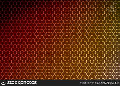 3d rendering. dark red orange gradient color hexagon pattern mesh wall design background.