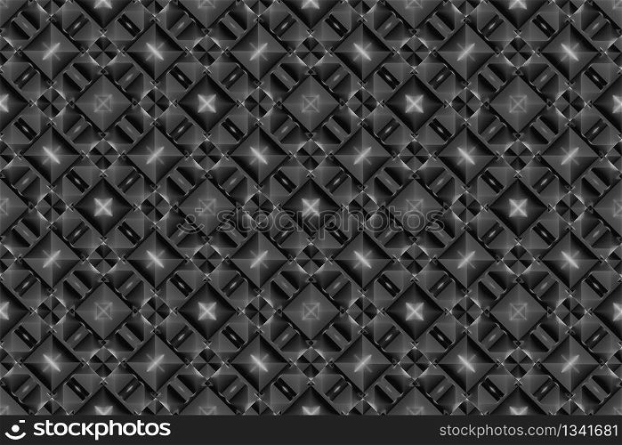 3d rendering. dark Seamless black square grid pattern art design wall background.