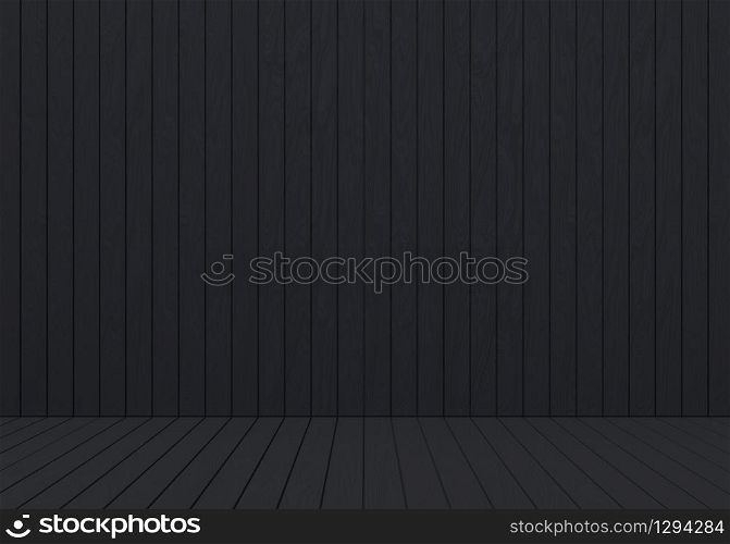 3d rendering. Dark Wood panel wall and floor background.