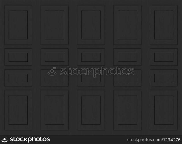 3d rendering. Dark wooden claasical square pattern wall background.