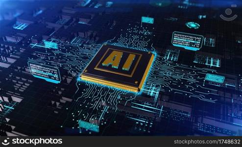 3D rendering digital of computer chip over circuit background with AI  Artificial Intelligence  concept, High-speed connection data analysis, Future Technology digital background