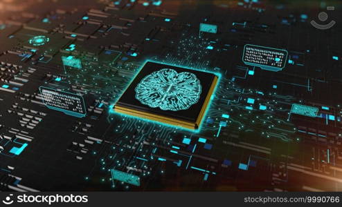 3D rendering  digital of computer chip over circuit background with AI  Artificial Intelligence  concept, High-speed connection data analysis, Future Technology digital background