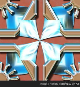 3D rendering elegant combo creative graphics artwork with fractal on textured wall and metallic abstract ornament. 3D rendering combo creative graphics artwork