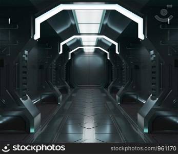 3D rendering elements of this image furnished ,Spaceship black interior with view,tunnel,corridor