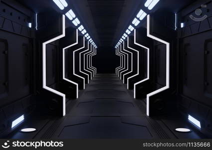 3D rendering elements of this image furnished ,Spaceship black interior with view,tunnel,corridor,light copy space,nobody