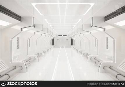 3D rendering elements of this image furnished ,Spaceship white interior ,tunnel,corridor,hallway