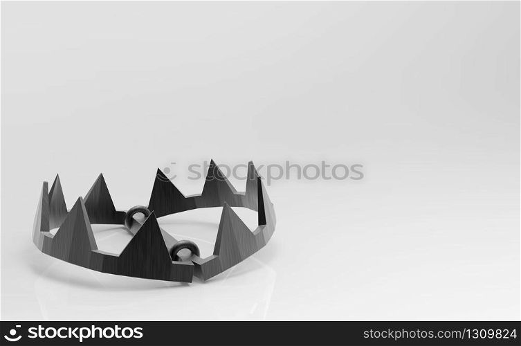 3d rendering. Empty animals jaw trap tool on white background.