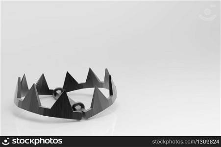 3d rendering. Empty animals jaw trap tool on white background.