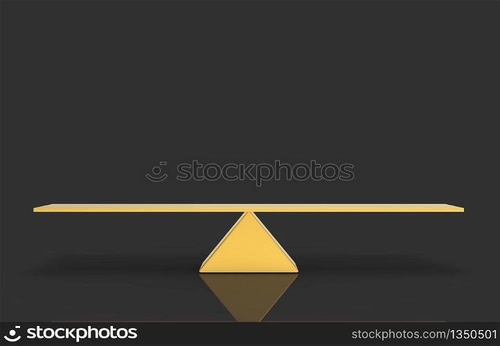 3d rendering. Empty blank golden triangle balance scale with clipping path on dark gray background.