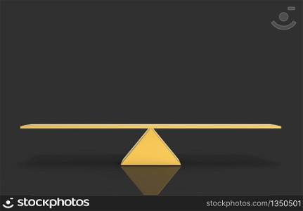 3d rendering. Empty blank golden triangle balance scale with clipping path on dark gray background.