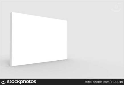 3d rendering. Empty blank white rectangle box whiteboard with clipping path on gray backgorund.