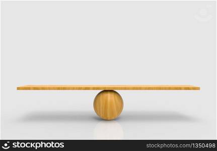3d rendering. Empty blank woodl sphere balance scale on white background.