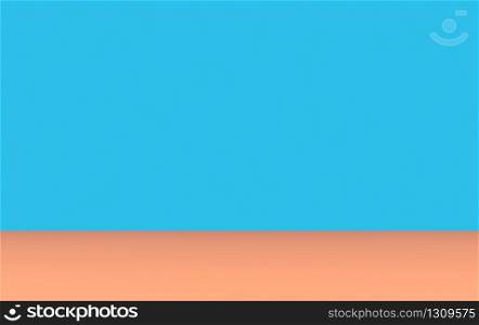 3d rendering. empty Contrasting blue wall and orange color floor design wall background.