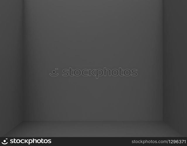 3d rendering. Empty dark box cornor wall background.