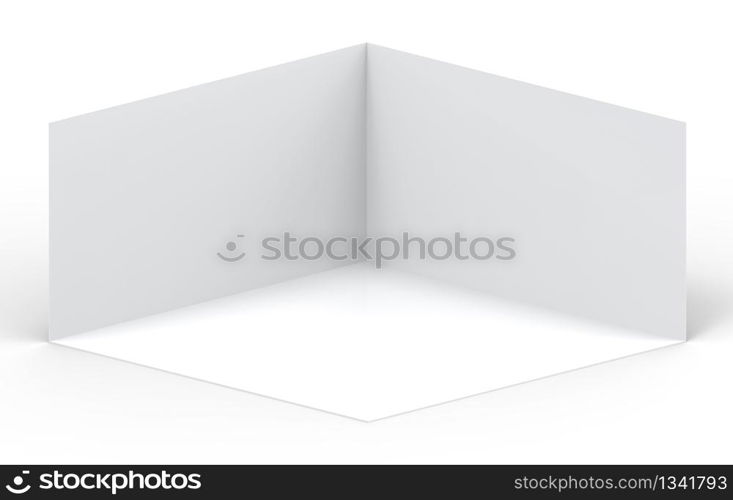 3d rendering. Empty gray cube boxes corner room wall with clipping path on white background.