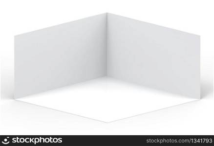 3d rendering. Empty gray cube boxes corner room wall with clipping path on white background.