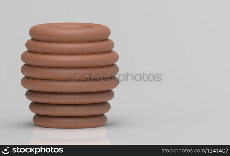 3d rendering. empty honey soil clay jar or vase on gray background.