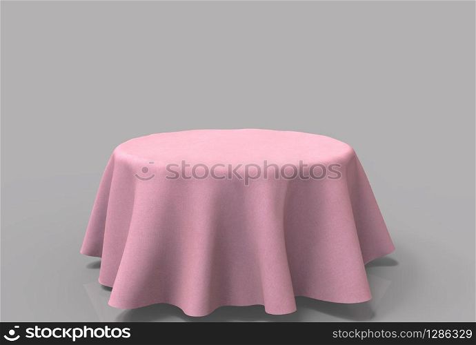 3d rendering. empty pink cloth coverred on table with copy space gray background.