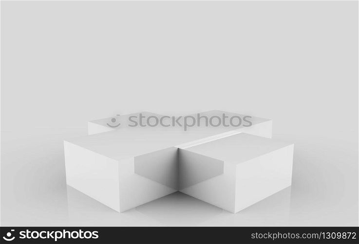 3d rendering. Empty rectangle gray box podium stage on white background.