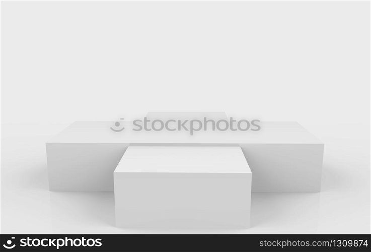 3d rendering. Empty rectangle gray box podium stage on white background.