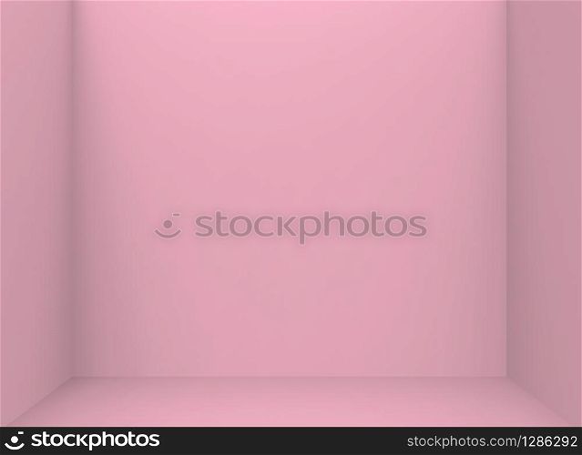 3d rendering. empty Sweet Pink color cube box cornor wall background.