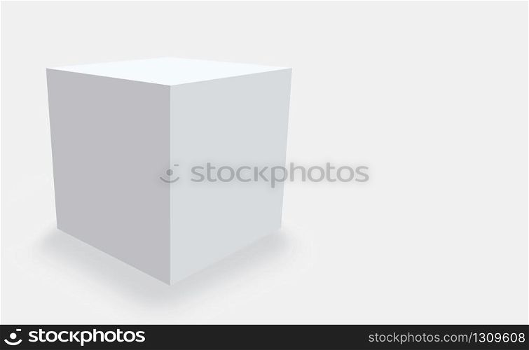 3d rendering. empty white cube box on gray background.