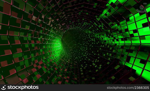 3D Rendering. Flight in abstract sci-fi tunnel. Futuristic motion graphics, high tech background. Time warp portal, lightspeed hyperspace concept. Glowing hi tech texture. Cyberpunk. 3D Rendering. Flight in abstract sci-fi tunnel. Futuristic motion graphics, high tech background