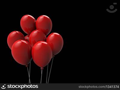 3d rendering. Floating big red balloons on black background. horror Halloween object concept