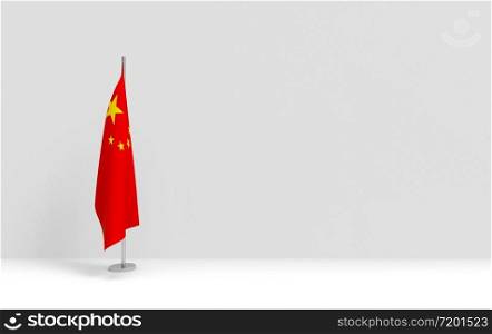 3d rendering. folding Chinese National flag pole podium on empty gray cement wall stage background.