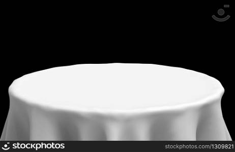 3d rendering. front view of empty white table cloth use in wedding party with clipping path isolated on black background.