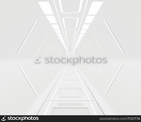 3D rendering furnished ,Spaceship white interior background