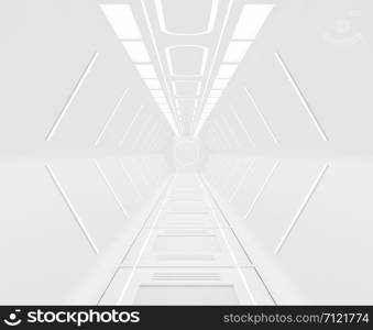 3D rendering furnished ,Spaceship white interior background