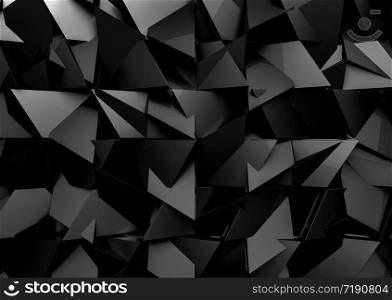 3d rendering. futuristic dark black mix polygon shape pattern for modern design wall background.