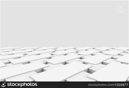 3d rendering. Futuristic modern white geometry tile pattern floor on gray background.