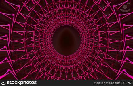 3d rendering. futuristic pink beam light black bar tunnel for any design wall background.
