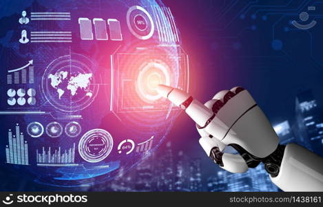 3D Rendering futuristic robot technology development, artificial intelligence AI, and machine learning concept. Global robotic bionic science research for future of human life.