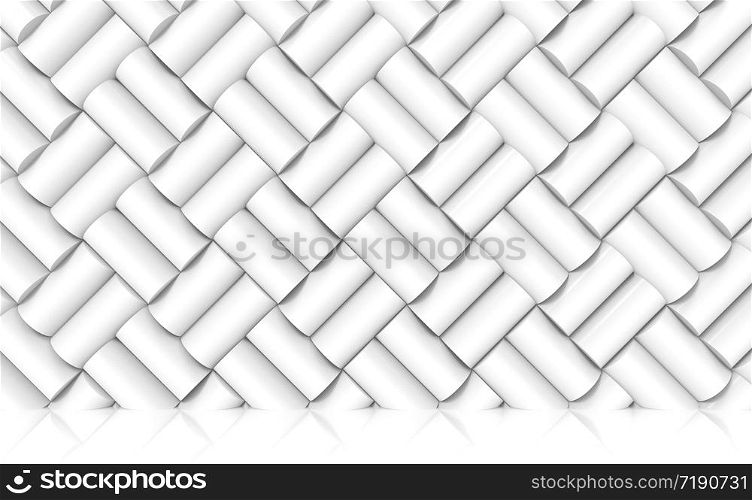 3d rendering. futuristic white cylinder pattern facade wall and floor background.