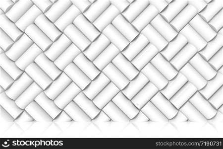 3d rendering. futuristic white cylinder pattern facade wall and floor background.