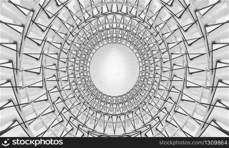 3d rendering. futuristic white rectangle grid pattern circle tunnel for any design wall background.