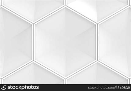 3d rendering. Geometric gray hexagonal shape space wall texture background.