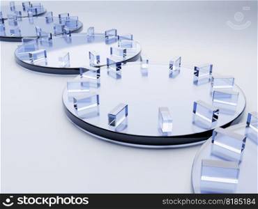 3D Rendering Geometric or Abstract Clock Shape Acrylic Glass Plates Product Display Background for Anti Aging Healthcare and Skincare Products.
