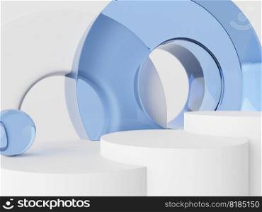 3D Rendering Geometric or Abstract Shape Acrylic Glass Plates or Platforms Product Display Background for Summer Healthcare and Skincare Cleansing Products.