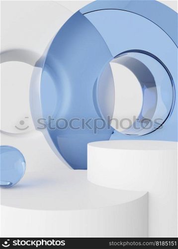 3D Rendering Geometric or Abstract Shape Acrylic Glass Plates or Platforms Product Display Background for Summer Healthcare and Skincare Cleansing Products.