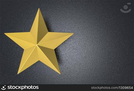 3d rendering. Golden Five pointed star on dark cement wall background.