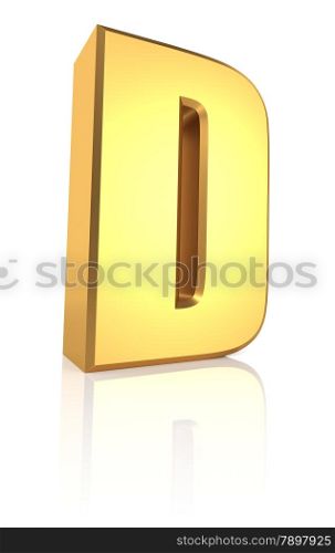 3d rendering golden letter D isolated on white background